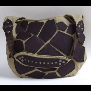 Handmade leather and canvas bag tote purse giraffe